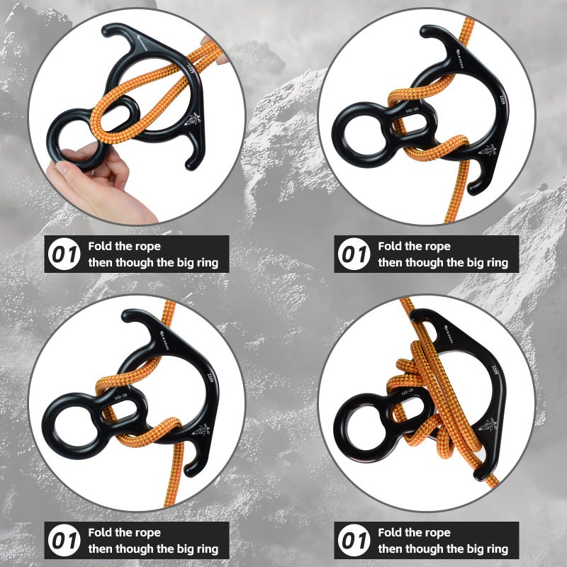 S.E.PEAK 40kN Rescue Figure 8 Descender w/Bent-Ear  Rappelling Gear Downhill Equipment Belay Device Rigging Plate for Rock Climbing/Aluminum Alloy Black - Image 2